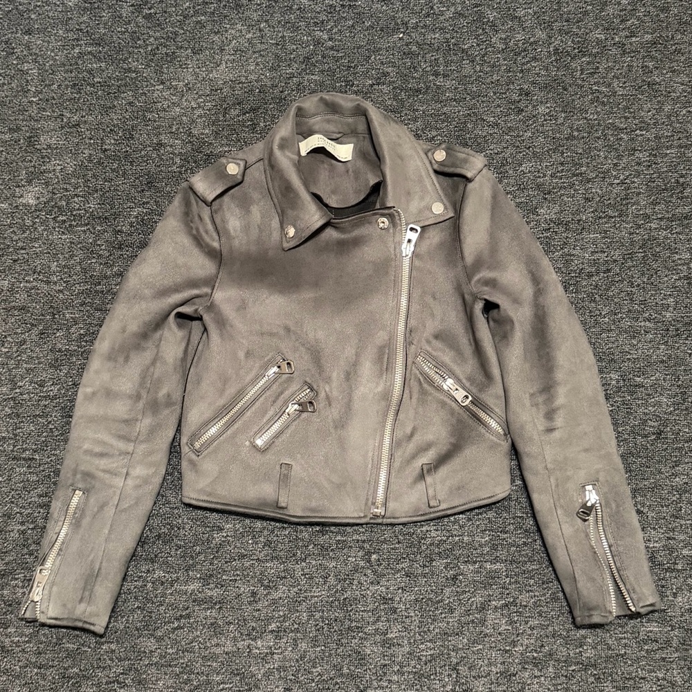 Zara Gray Faux Suede Biker Jacket Women's size XS